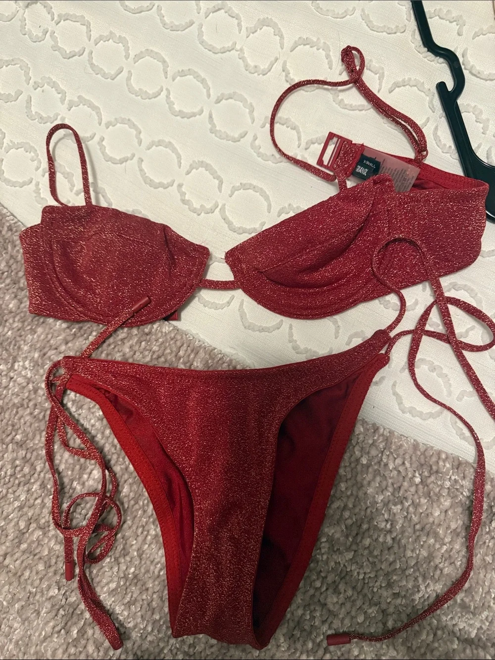 triangl swimwear Glitter Red Tie-Side Bikini Set